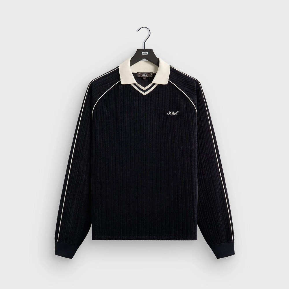 Kith Trevor Polo Velvet Corduroy Mens XXL 2XL Ink Piping Pullover Long Sleeve
